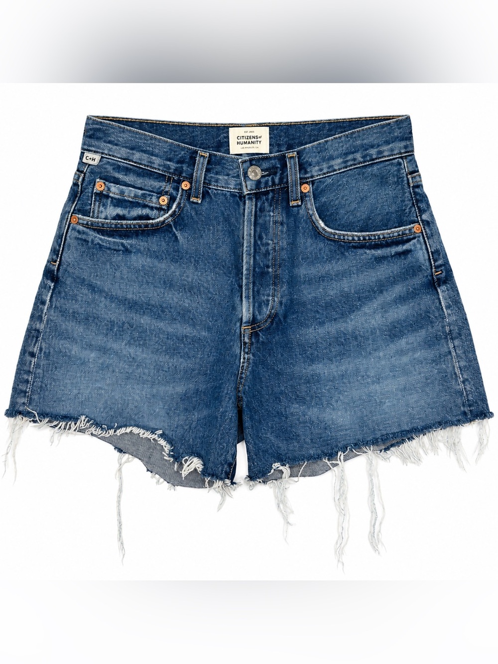 Citizens of Humanity Annabelle Long Denim Shorts Size 25 Blue Raw Hem